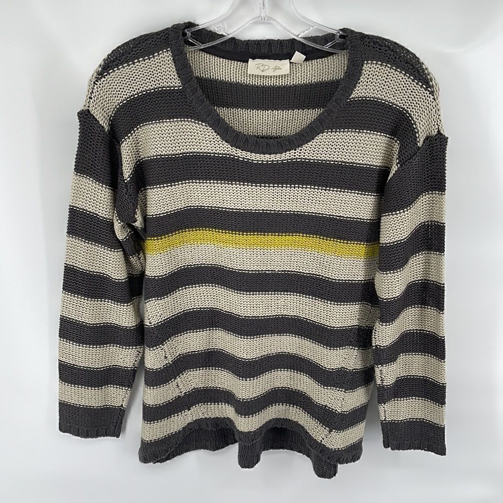 RD Style striped sweater small EUC yellow grey gray cream stripes
